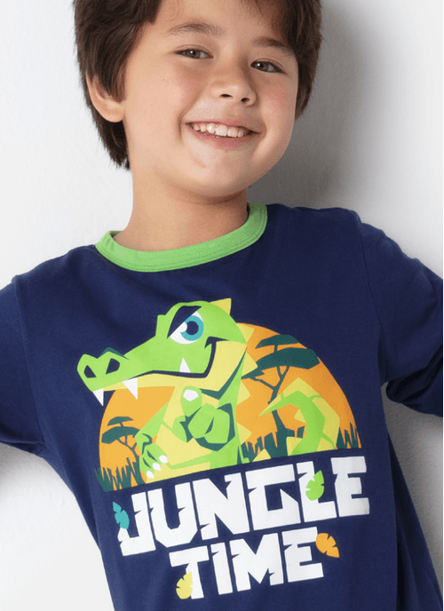Pijama Manga Longa Menino Teen Jacaré Jungle