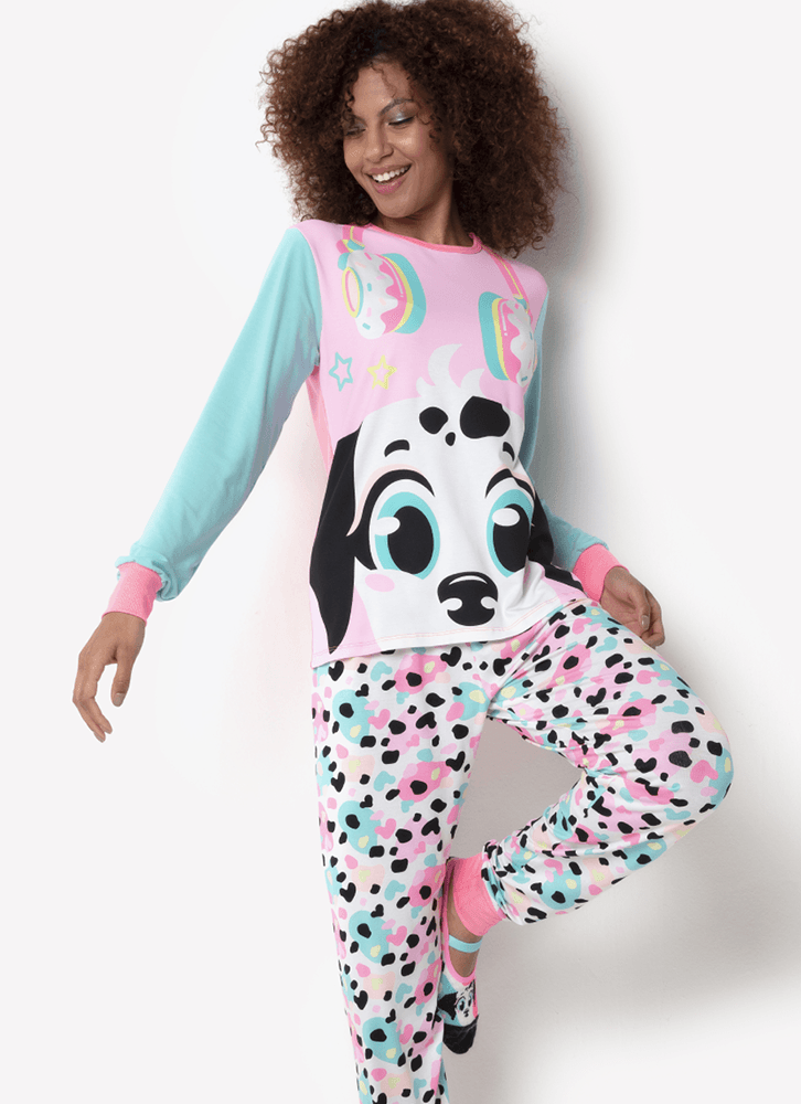 Pijama-Manga-Longa-Viscolycra-Feminina-Dalmata-Donuts