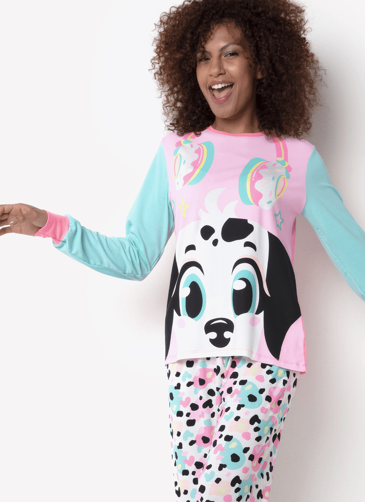 Pijama-Manga-Longa-Viscolycra-Feminina-Dalmata-Donuts