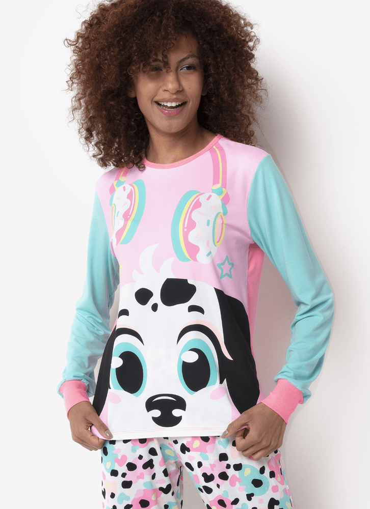 Pijama-Manga-Longa-Viscolycra-Feminina-Dalmata-Donuts