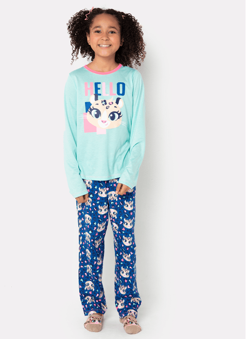 Pijama Manga Longa Menina Teen Algodão Onça