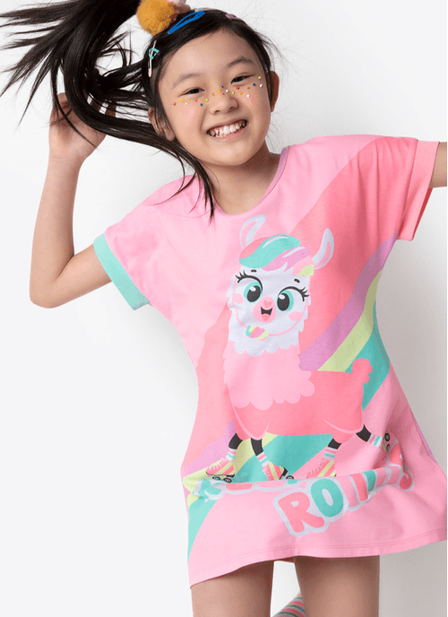 Camisola Manga Curta Viscolycra Menina Lhama Retrô