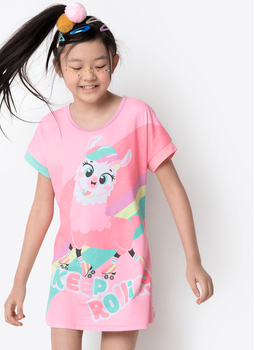 Camisola Manga Curta Viscolycra Menina Lhama Retrô