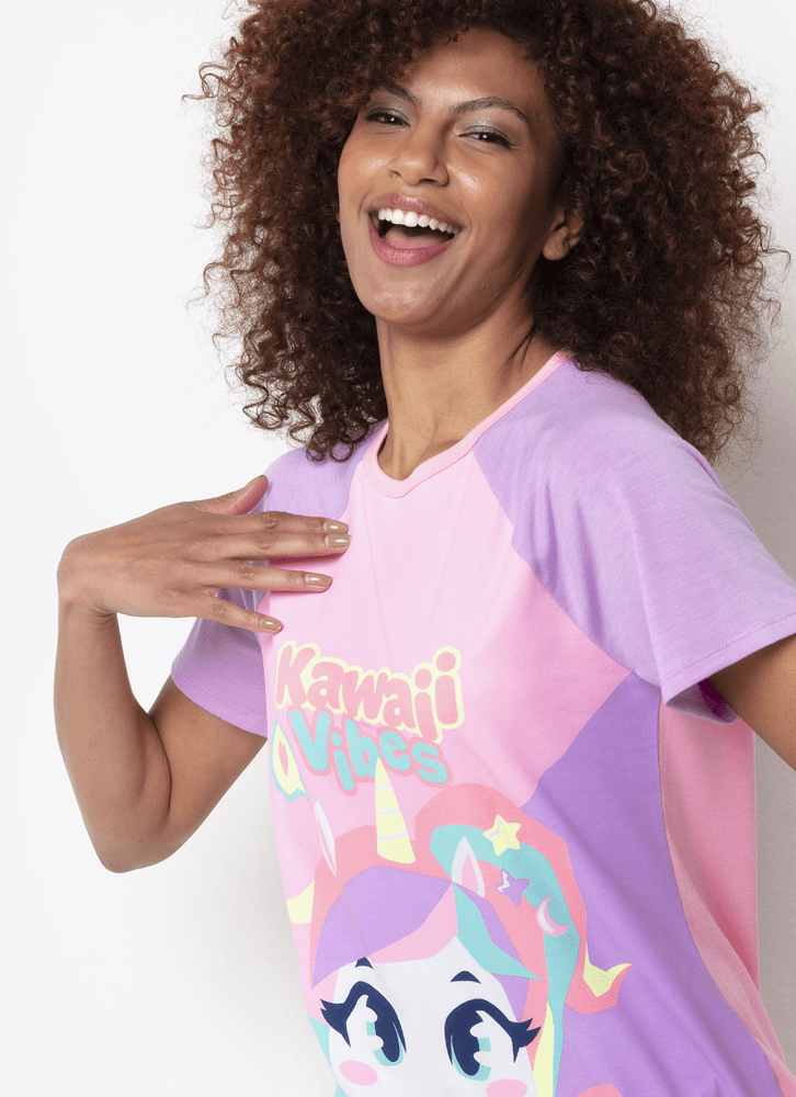 Pijama-Manga-Curta-Viscolycra-Feminino-Unicornio-Kawaii