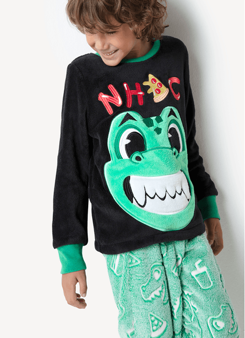 Pijama Manga Longa Menino Soft Dino Food - Brilha no Escuro