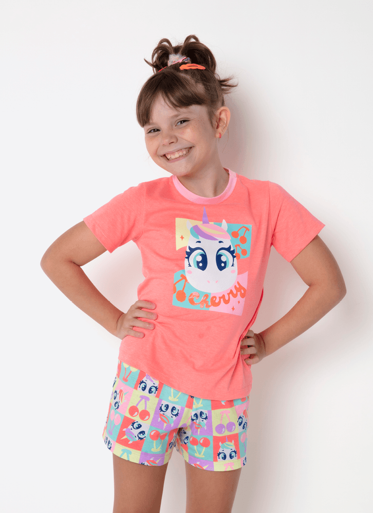 Pijama-Manga-Curta-Algodao-Menina-Unicornio-Cherry