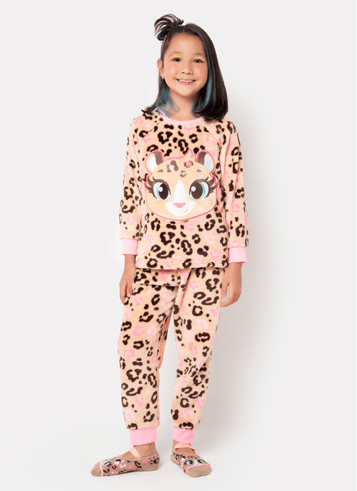 Pijama Manga Longa Soft Menina Onça