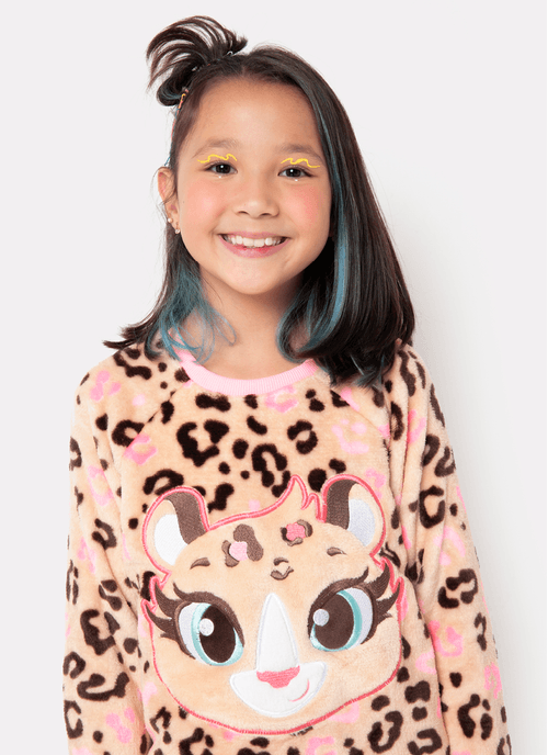 Pijama Manga Longa Soft Menina Onça