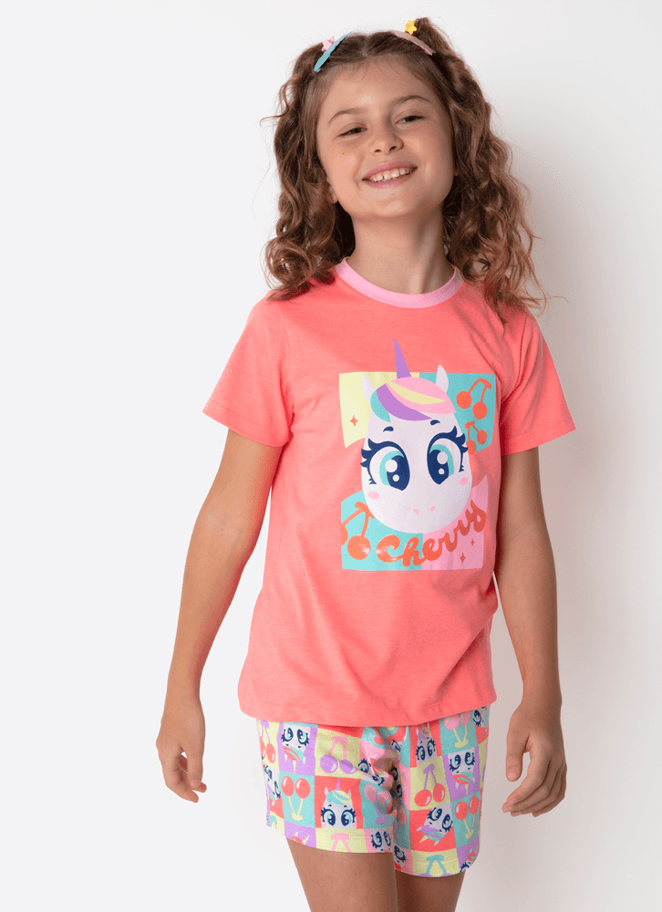 Pijama-Manga-Curta-Algodao-Menina-Teen-Unicornio-Cherry