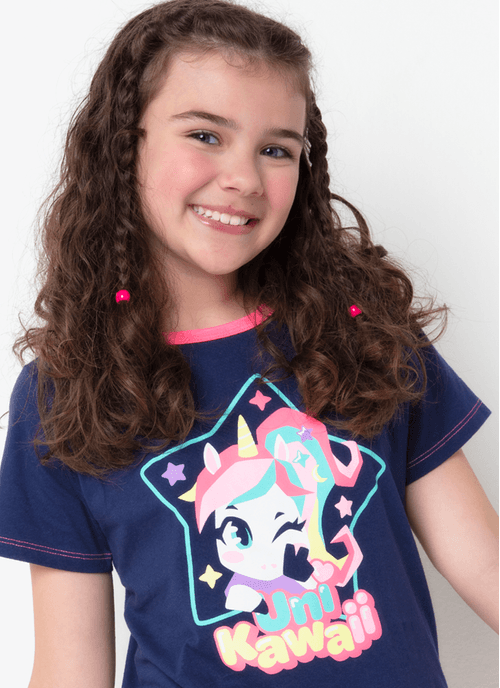 Pijama Manga Curta Algodão Menina Teen Unicórnio Kawaii