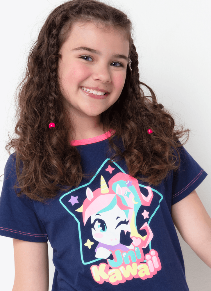 Pijama-Manga-Curta-Algodao-Menina-Teen-Unicornio-Kawaii