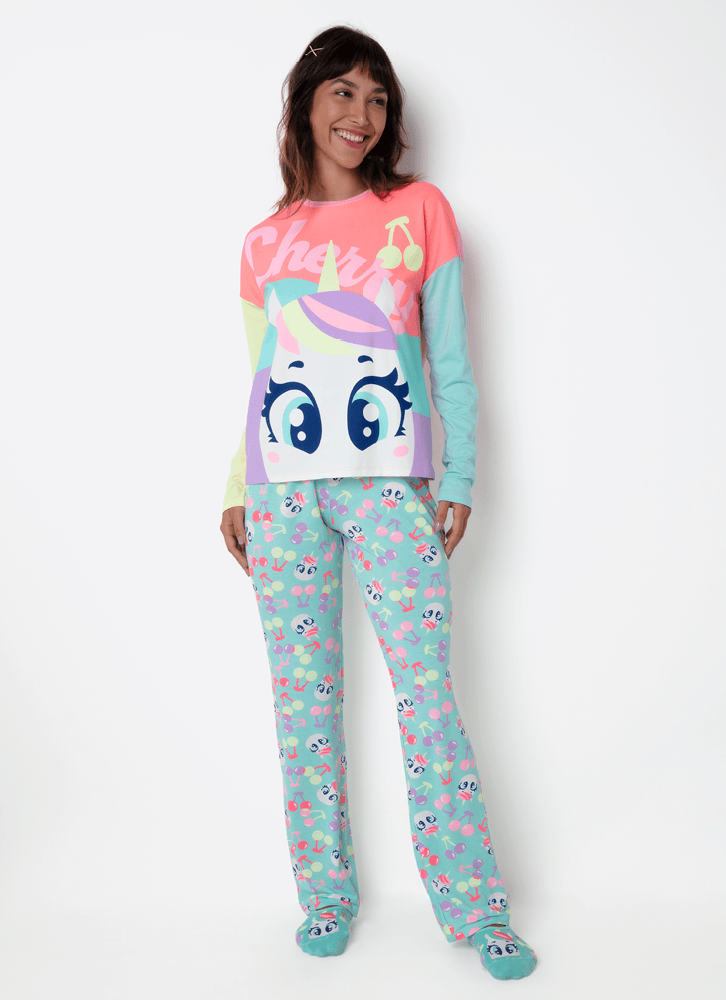 Pijama-Manga-Longa-Viscolycra-Feminino-Unicornio-Cherry