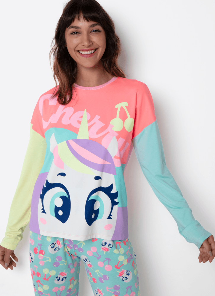 Pijama-Manga-Longa-Viscolycra-Feminino-Unicornio-Cherry