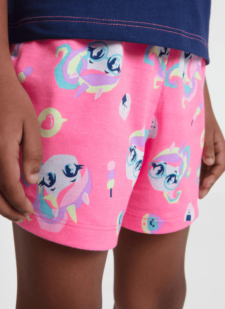 Pijama-Manga-Curta-Algodao-Menina-Unicornio-Kawaii