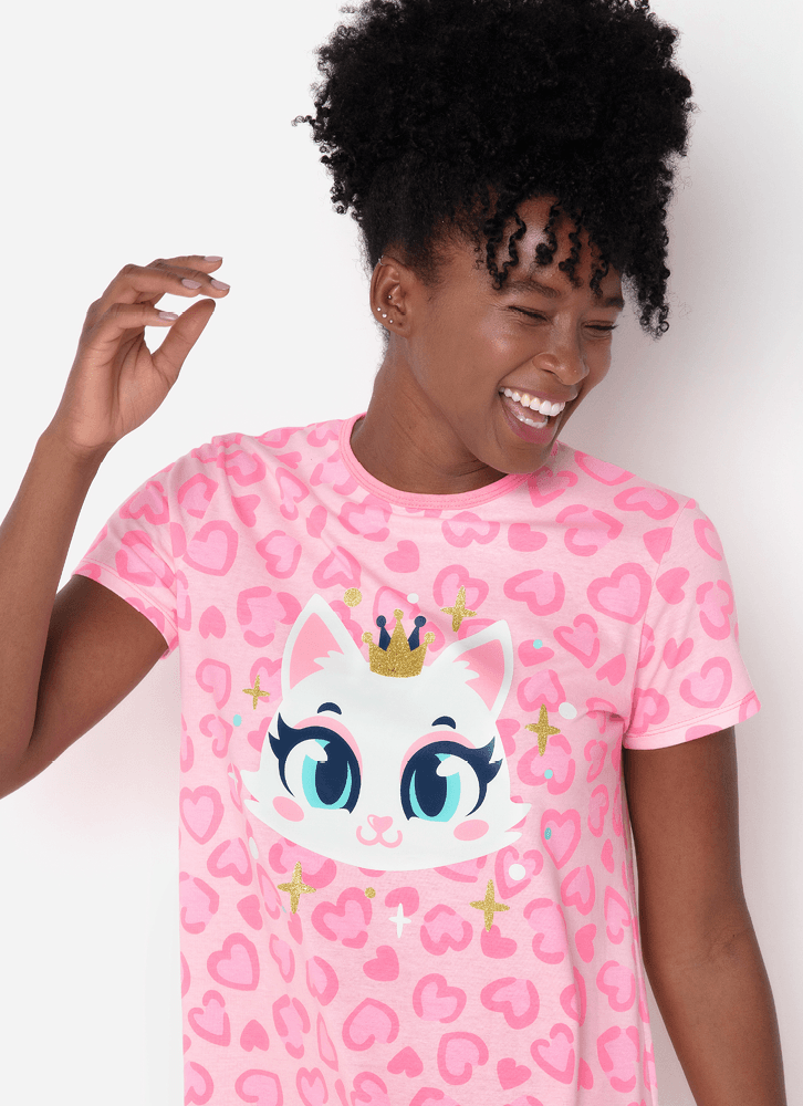 Camisola-Manga-Curta-Algodao-Feminino-Gata-Romantica