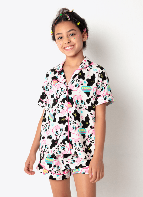 Pijama Manga Curta Viscose Feminino Vaca