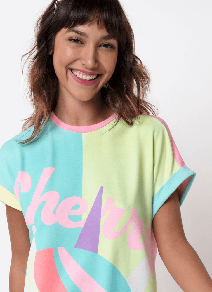 Camisola-Manga-Curta-Viscolycra-Feminino-Unicornio-Cherry