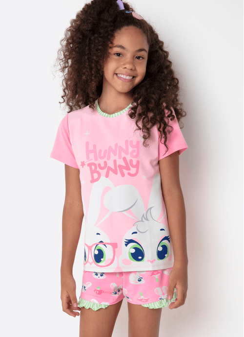 Pijama Manga Curta Viscolycra Menina Teen Coelha Romântica
