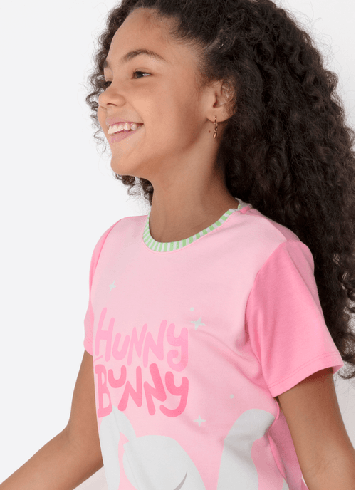 Pijama Manga Curta Viscolycra Menina Teen Coelha Romântica