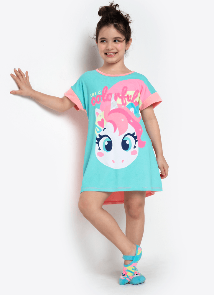 Camisola-Manga-Curta-Menina-Viscolycra-Unicornio-Colorful