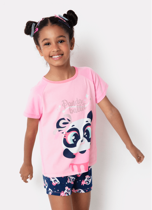 Pijama Manga Curta Menina Viscolycra Panda Bailarina