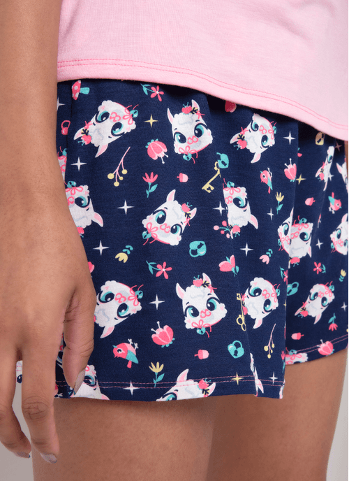Pijama Manga Curta Feminino Viscolycra Lhama Secret
