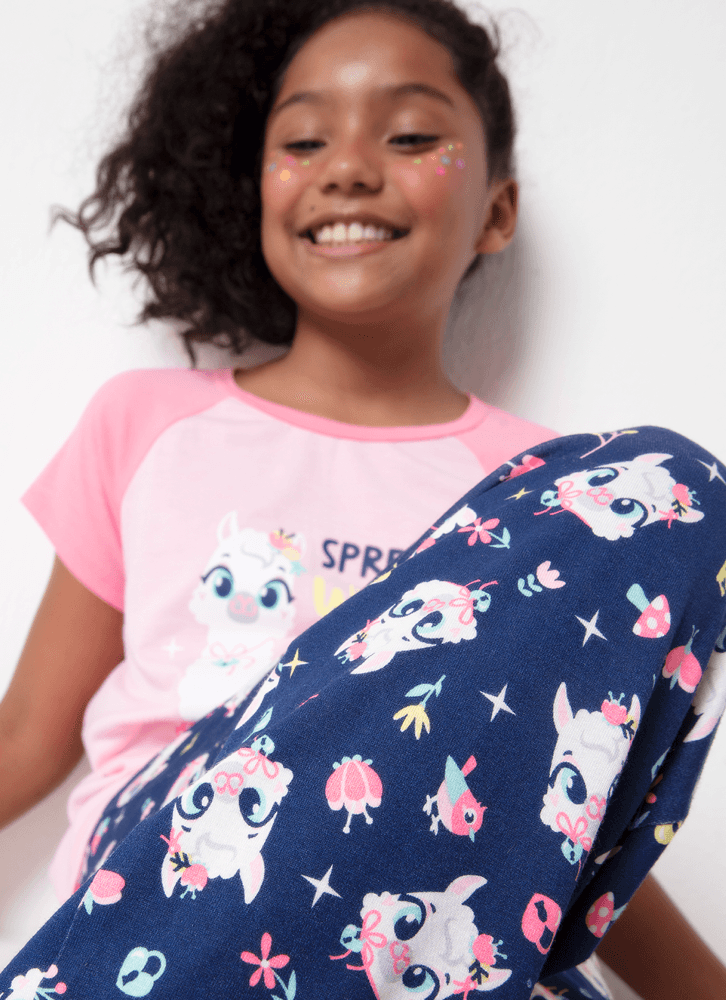 Pijama-Longo-Manga-Curta-Menina-Teen-Viscolycra-Lhama-Secret