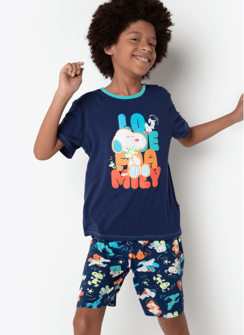 Pijama Manga Curta Viscolycra Menino Teen Snoopy