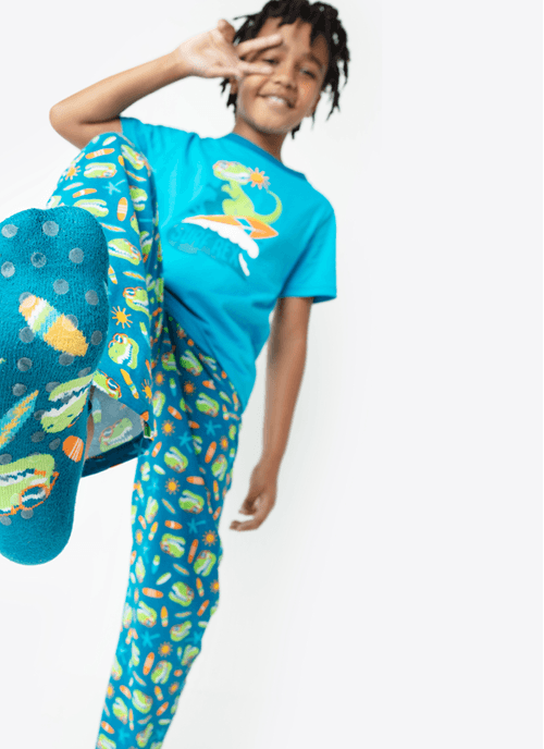 Pijama Manga Curta Algodão Menino Dino Surf