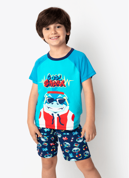 Pijama Manga Curta Menino Viscolycra Tubarão Hip Hop