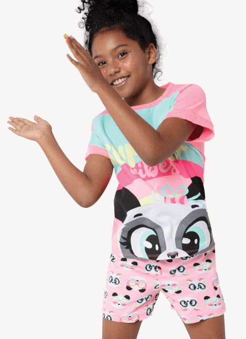 Pijama Manga Curta Menina Viscolycra Panda Summer