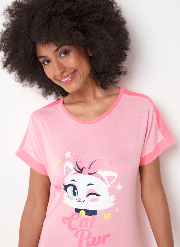 Camisola-Manga-Curta-Feminino-Gata-Power