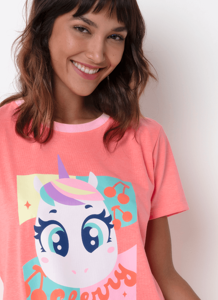 Pijama-Manga-Curta-Algodao-Feminino-Unicornio-Cherry