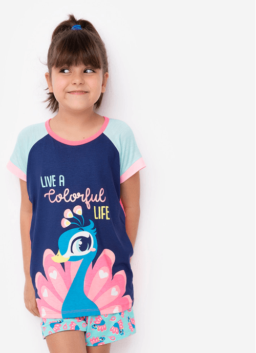 Pijama Manga Curta Viscolycra Menina Pavão