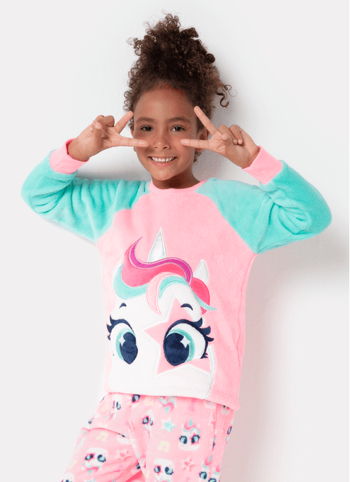 Pijama Manga Longa Menina Soft Unicórnio Popstar