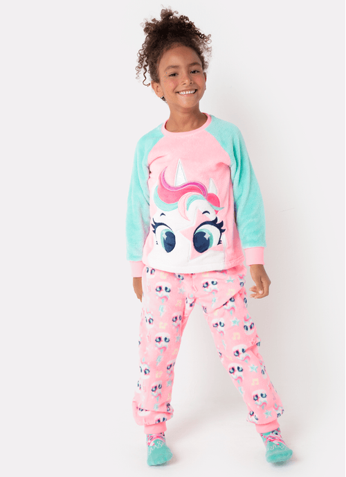 Pijama Manga Longa Menina Soft Unicórnio Popstar