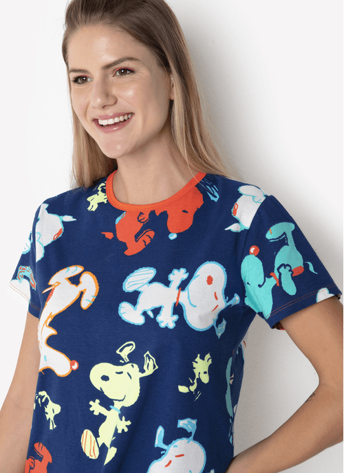 Camisola Manga Curta Algodão Feminino Snoopy