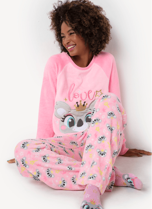 Pijama Manga Longa Feminino Soft Coala Princess