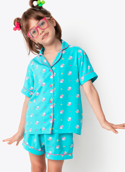 Pijama Manga Curta Viscose Menina Unicórnio Kawaii