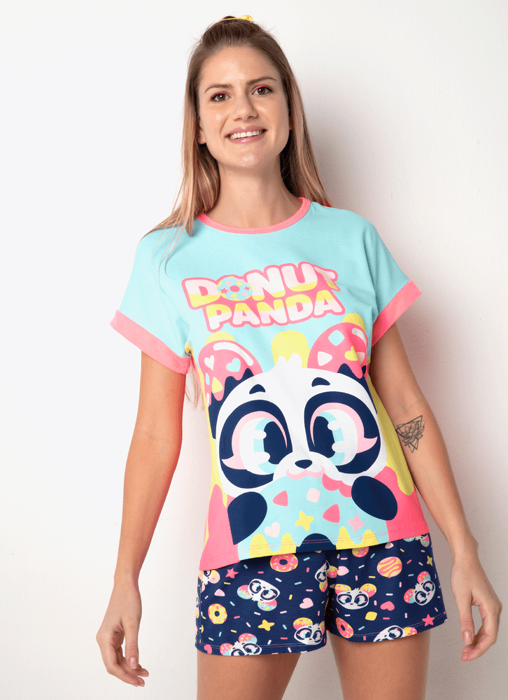 Pijama-Manga-Curta-Viscolycra-Feminino-Panda-Donuts