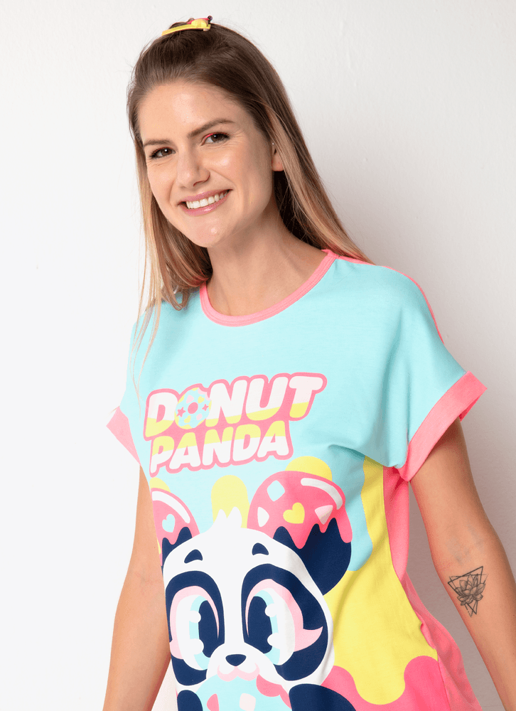 Pijama-Manga-Curta-Viscolycra-Feminino-Panda-Donuts