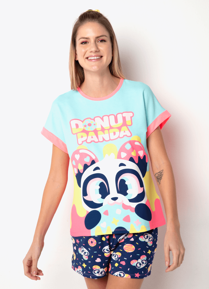 Pijama-Manga-Curta-Viscolycra-Feminino-Panda-Donuts