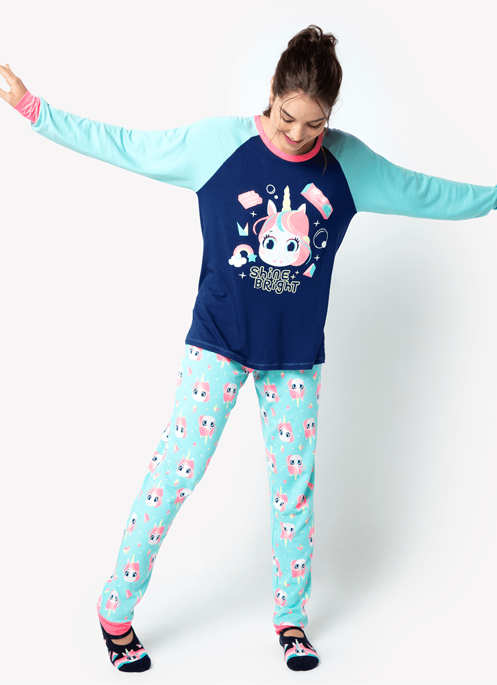 Pijama-Manga-Longa-Feminino-Viscolycra-Unicornio-Shine