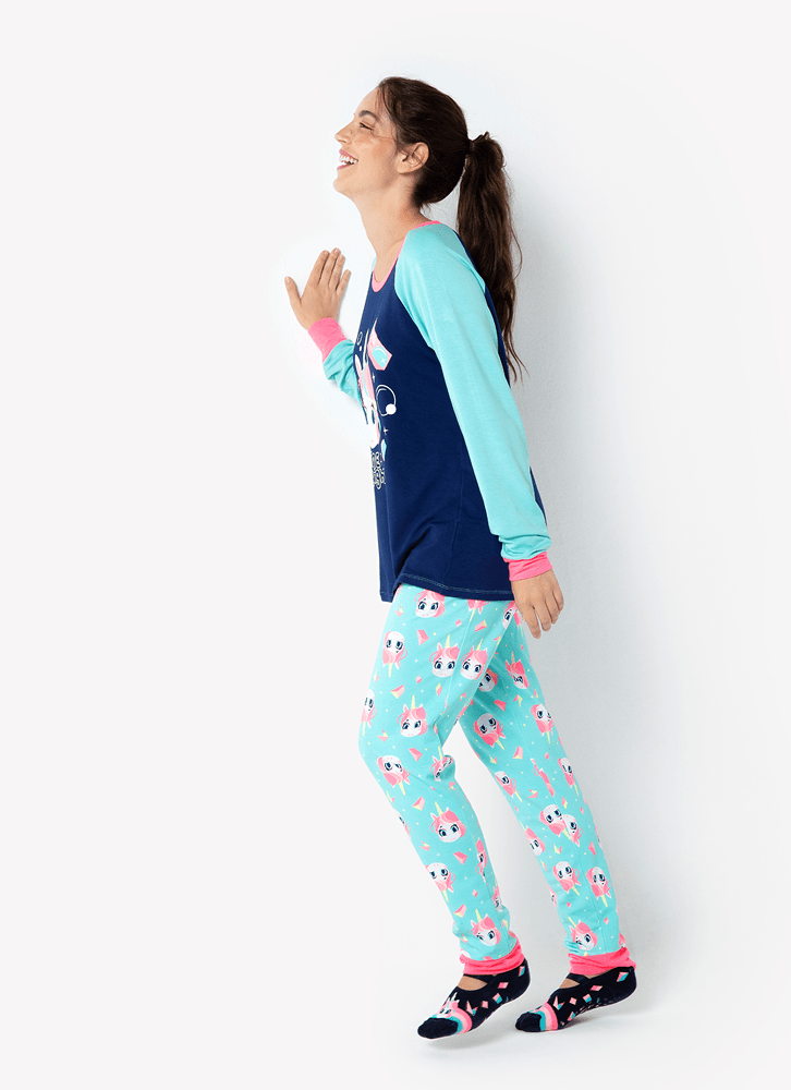 Pijama-Manga-Longa-Feminino-Viscolycra-Unicornio-Shine