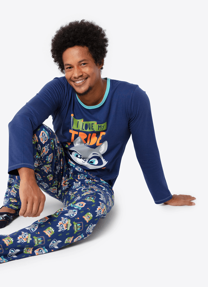 Pijama-Manga-Longa-Masculino-Algodao-Familia-Guaxinim