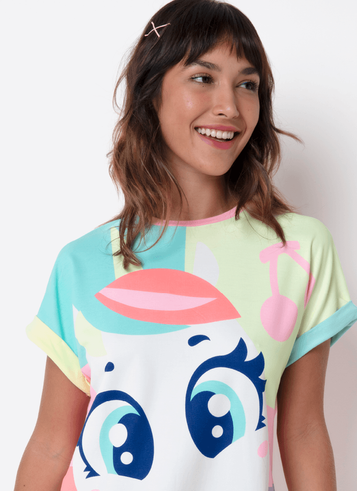 Pijama-Manga-Curta-Viscolycra-Feminino-Unicornio-Cherry