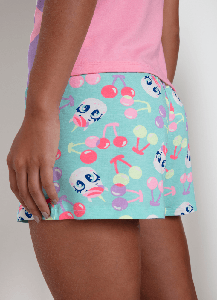 Pijama-Manga-Curta-Viscolycra-Feminino-Unicornio-Cherry