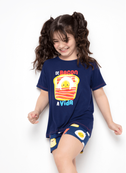 Pijama Manga Curta Menina Teen Viscolycra Família de Bacon a Vida