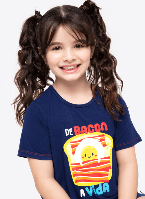 Pijama Manga Curta Menina Teen Viscolycra Família de Bacon a Vida