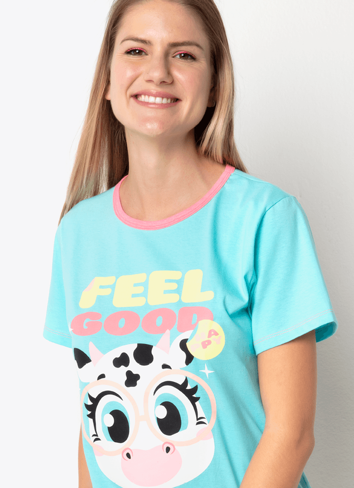 Pijama-Manga-Curta-Algodao-Feminino-Vaca-Colorful